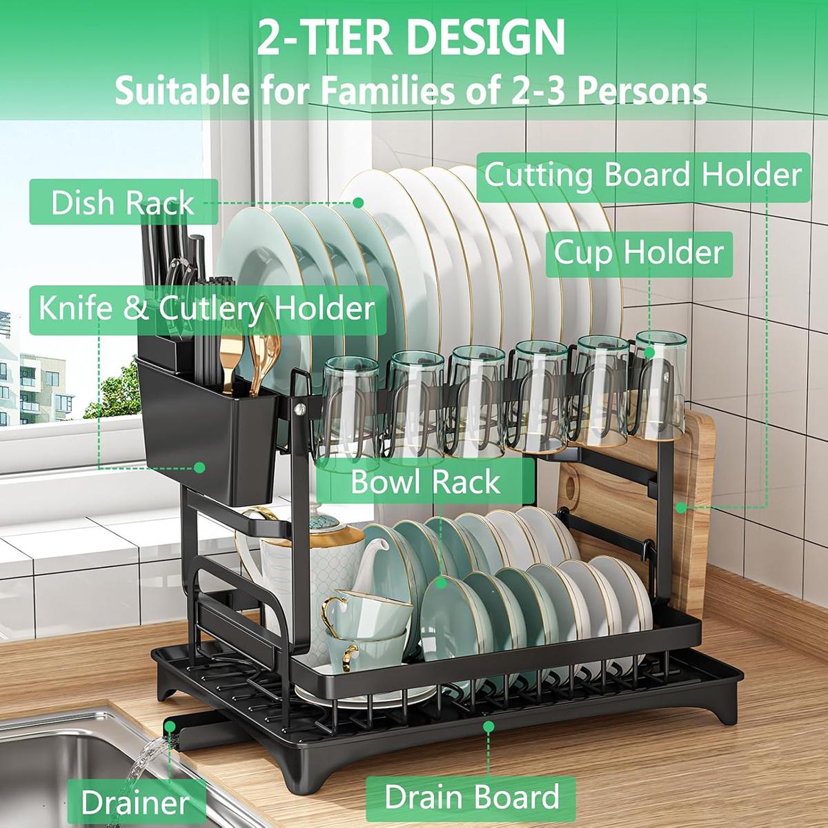 2 Tier Dish Drying Rack For Ki - Tech Accessories Organizer review and price